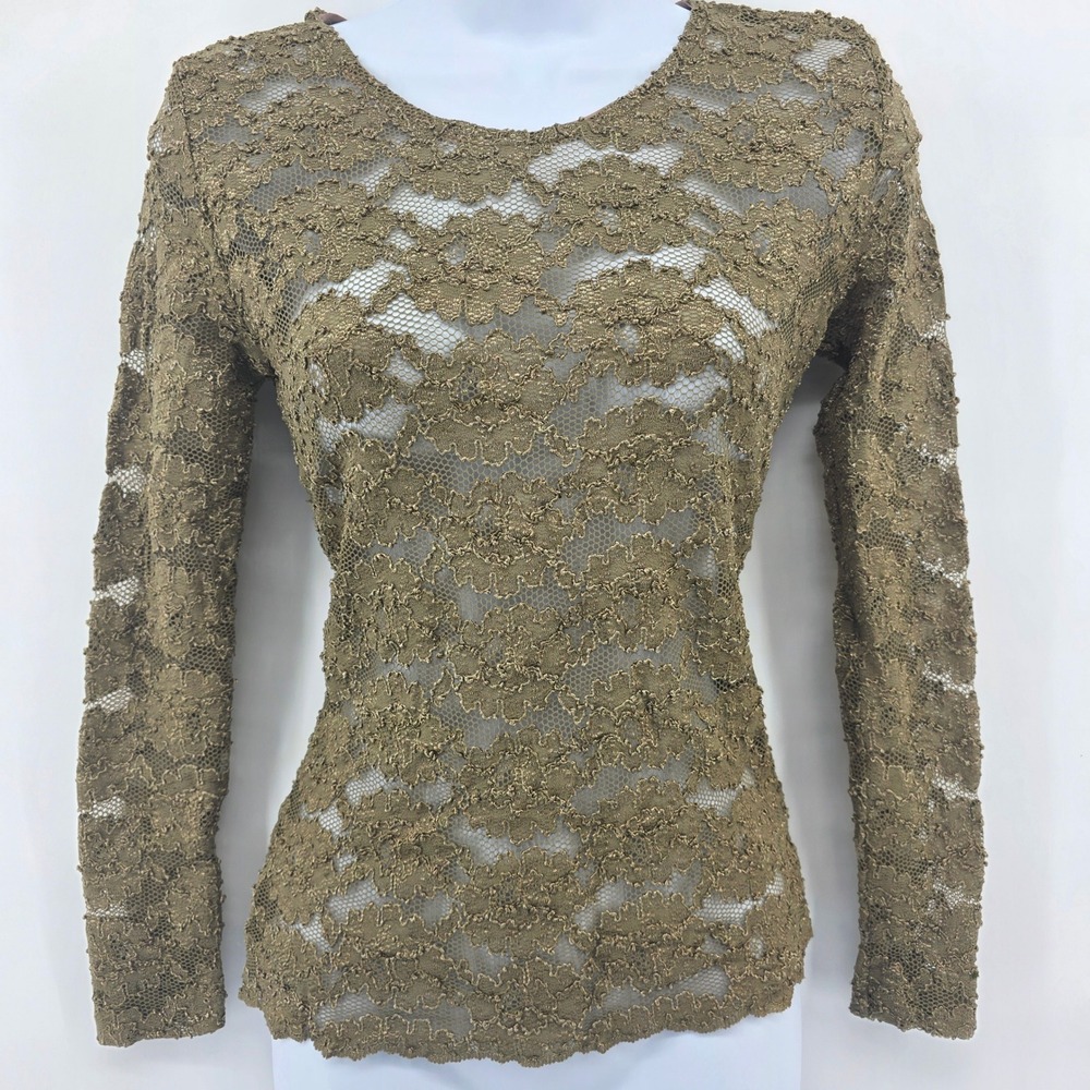 Vintage Green Lace Sheer Long Sleeve Top Small Y2k Boho Hippie Fairycore Grunge‎